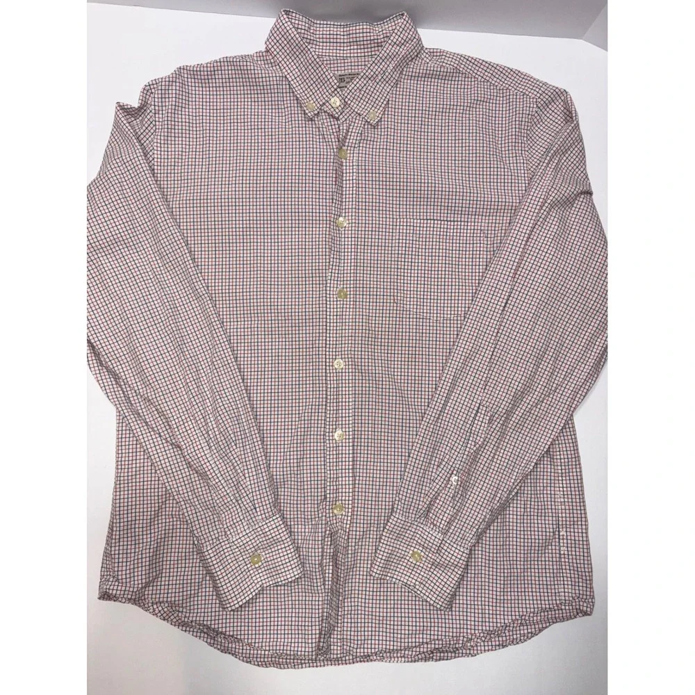 J. Crew Tailored‎ Fit Button Down Shirt Red Blue Check Men's Long Sleeve Cotton